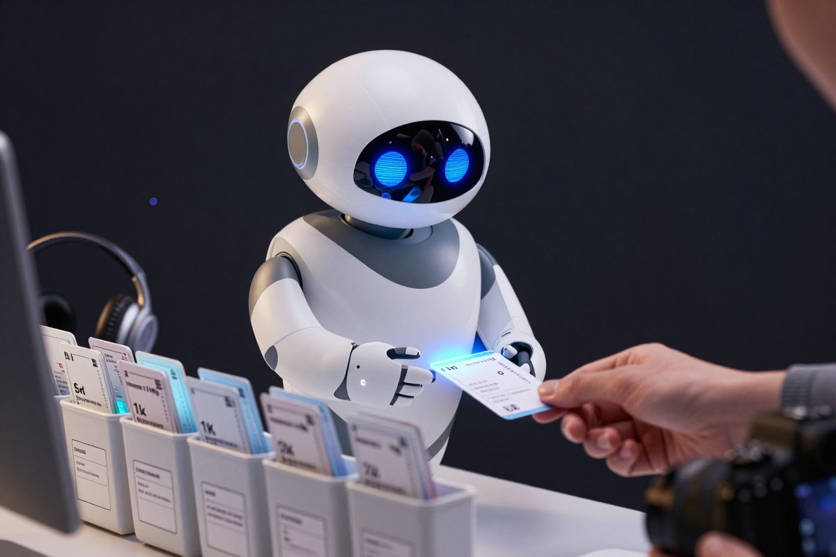 A robot sorting ticket tokens into tidy baskets by priority