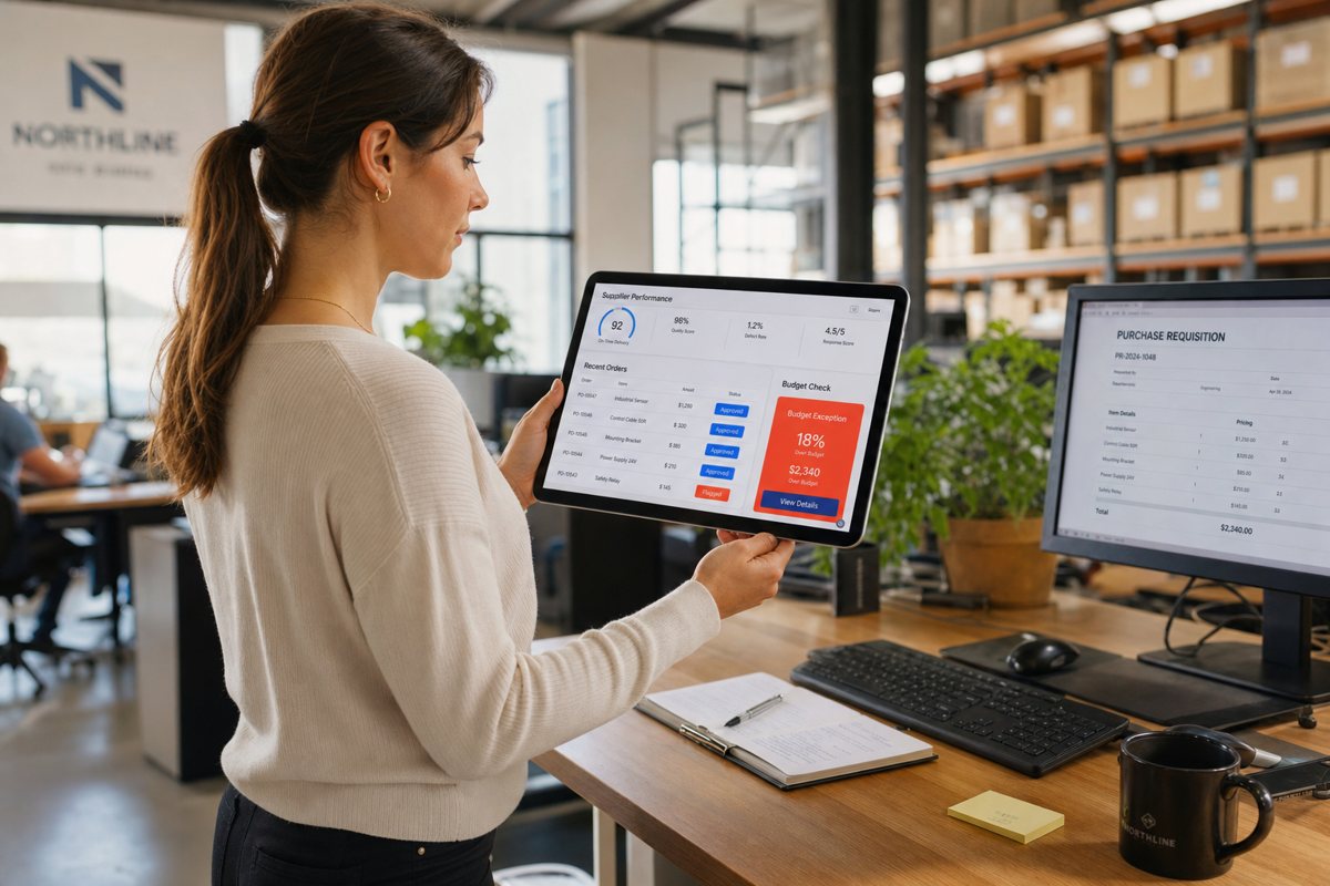 A procurement analyst checking a requisition against budget and policy