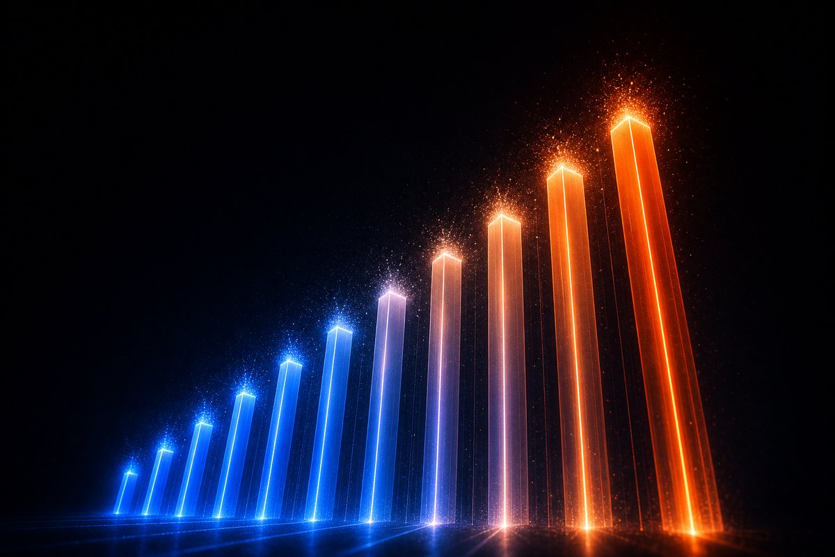 An abstract cost against volume visualisation of rising luminous steps